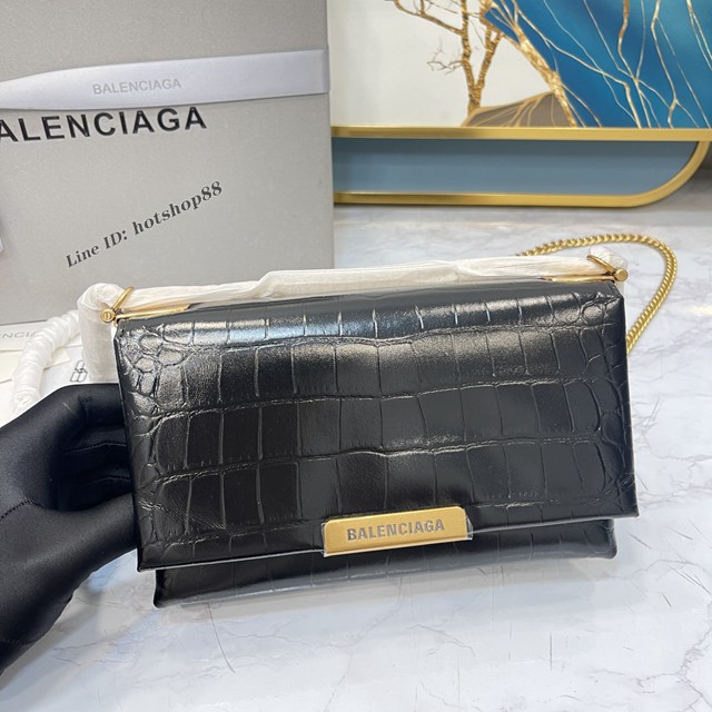 Balenciaga專櫃爆款triplet風琴鏈條包 巴黎世家鱷魚黑色單肩斜挎女包 fyj1526